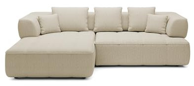DomoHome Avangarde Ecksofa Moderne Eckcouch mit Verstellbarer Sitztiefe Wasserabweisendem Aragon-Stoffbezug und Hochwertiger Polsterung Linkes Layout 182x285x86cm Helles Beige