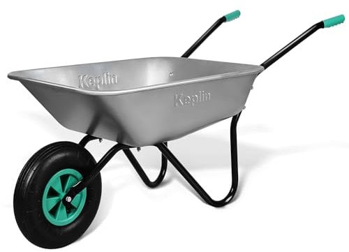 Keplin Heavy Duty Wheelbarrow - 200kg Load, Galvanized Steel Garden Large Wheel Barrow, 1 Pneumatic Tyre, Durable & Easy to Use for Gardening, Landscaping, DIY, Outdoor Tasks & Rough Terrain (65L)