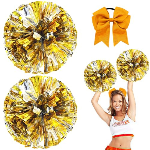 Nuyoah Cheerleader Pompons Pompoms Cheerleading Gold 2Stk Cheerlead Pompon Pompom Cheerleading Pong Pongs Cheerleader Pom Poms Cheerleading Metallfolie für Sports Wettbewerb Karnevalspartys