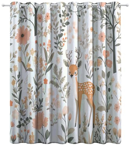 CozyRest lichtundurchlässige Vorhänge Waldpflanzen Waldtiere Ösen Gardinen mit Vorhang Kälteschutz Blackout Curtain Kinderzimmer Schlafzimmer Verdunkelung Fenster, 2 Stück, H160 x B70 cm