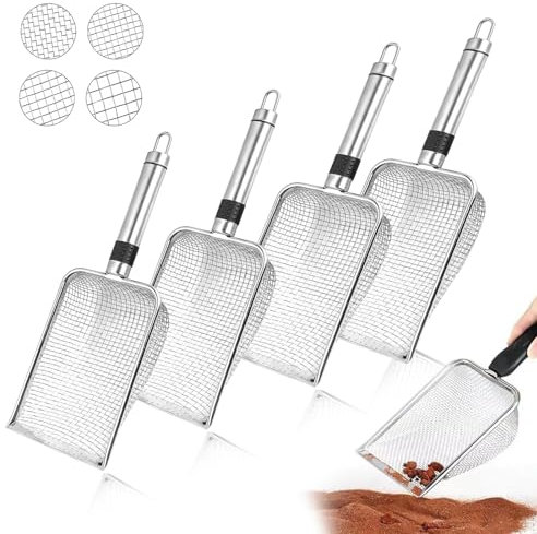 NEUSID 4 Pieces Garden Sieve with Stainless Steel Handle, 2/2.8/3.8/5mm Garden Riddle Gardening Mesh Sieves Soil Sifter for Sand Dirt Rocks Compost Filtration