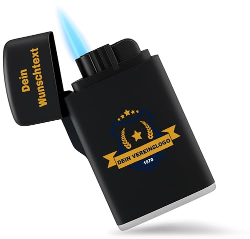 Shirtracer Sturmfeuerzeug personalisiert Verein Logo mit Text | Schwarz, 6,5 x 4 cm, Wunschtext, Individuell, bedrucken lassen, selber gestalten, Gas, nachfüllbar, bei Wind