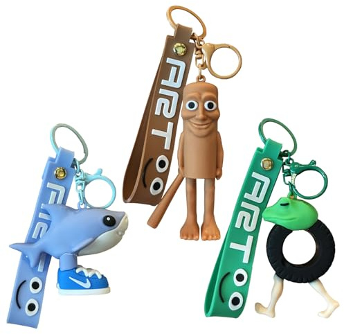 3 x AI-Shanhaijing-Schlüsselanhänger, Hirnrottiere, Stickmann, Hai mit Schuhen, Froschmann, lustiger Schlüsselanhänger für Kinder und Erwachsene, Geburtstag, Ostern, Party, Geschenk, Rucksack, Zubehör