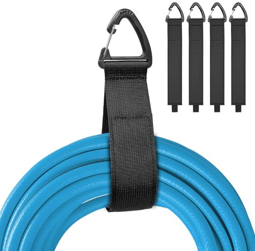 Set di 4 cavi di prolunga organizer e ganci, nastri in flessibili con fibbia triangolare per cavi, corde, tubi flessibili, fino a 22 kg, organizzazione e conservazione in casa