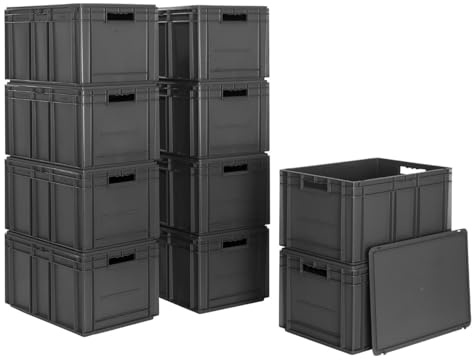 SCHÄFER SHOP Euroboxen 10 Stück stapelbar, 60x40x32 cm, Eurobox aus PP, Euro Stapelbox 63,7 L, Aufbewahrungsbox, Kiste mit Deckel, Eurobehälter, Transportkiste