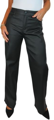 Paulo Due Womens Wide Leg Leather Look Jeans Black 10-20 (20)
