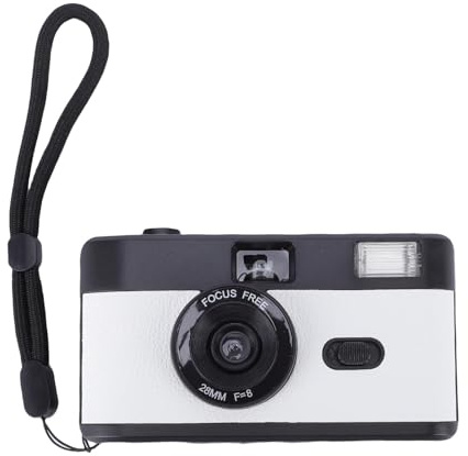 Plyisty 35-Mm-Filmkamera, 28 Mm F/8 Wiederverwendbare Retro-Point-and-Shoot-Kamera, Manueller Fokus mit Blitz, 27 Farbfilme für Studenten, Erwachsene, Geburtstagsgeschenke (Schwarz-Weiss)