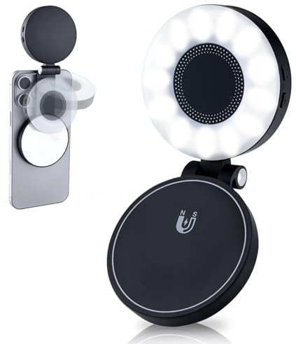 Magnetisches Selfie Licht Handy, Handylicht mit 3 Farbtemperaturen 2500k-9000k, 360° LED Ringlicht Handy kompatibel mit iOS, Android, Handy Licht mit Spiegel, für Selfie/Fotografie/Video/Tiktok