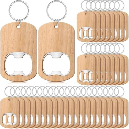Nihcora 50 Pièces Décapsuleur en Bois Porte-Clés en Bois Décapsuleur Vierge Porte-Clés Non Gravure sur Bois en Vrac pour Mariage