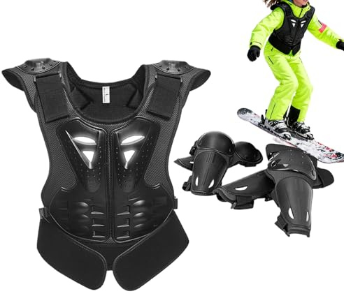 Jingyash Équipement pour Moto Cross | Gilet de Poitrine avec Genouillères et Coudières - Équipement de Conduite de Motocyclette | pour Garçons Filles 8-15 Ans Ski Patin Skate Extérieur