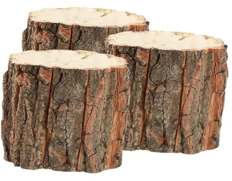 CRAFTHROU 3 Stück Blumentopf im Landhausstil für Sukkulenten | Natürliche Optik, Rustikales Design, als Pflanzenvase und Blumenbehälter für Regale und Kaminsimse