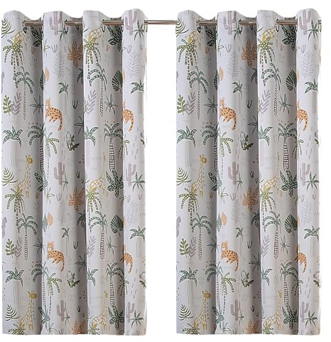 heimtexland Kinder Deko Vorhang 2er Set Verdunkelungsgardinen Kinderzimmer Thermo-Gardine Sonnenschutz Kälteisolierend verdunkelnd Typ922 Safari Ösenschal HxB 245x135 cm