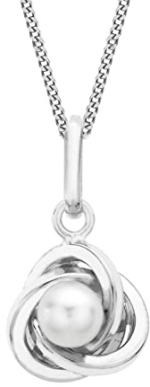 CARISSIMA Women's 9 ct White Gold Pearl Knot Pendant on Curb Chain Necklace of Length 46 cm