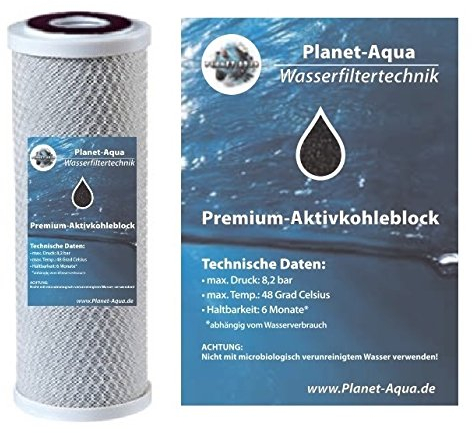 Planet-Aqua 3 x WASSERFILTER AKTIVKOHLE Block 10 Zoll FÜR UMKEHR Osmose KÜCHE Filter VORFILTER BRUNNEN Wasser FILTERGEHÄUSE OSMOSEANLAGE GEGEN Geruch KEIME BAKTERIEN HAUSWASSERWERK