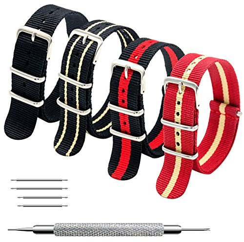 MEGALITH Uhrenarmband Packung mit 4 Nylon Strap 18mm 20mm 22mm Ballistic Nylon Uhr Armband Zulu Uhrband mit Edelstahl Schnalle