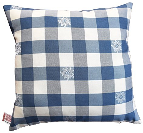 SeGaTeX home fashion 1 Kissenhülle Karo mit Edelweiß blau-weiß 40 x 40cm passend zur Landhaus-Serie Karo mit Edelweiß in Blau