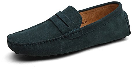 DUORO Herren Klassische Weiche Mokassin Echtes Leder Schuhe Loafers Wohnungen Fahren Halbschuhe (43,Grün)