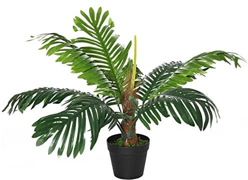 Outsunny Palma in Plastica Decorativa, Pianta Tropicale Finta con Vaso per Interno ed Esterno, Ф16 x 60cm