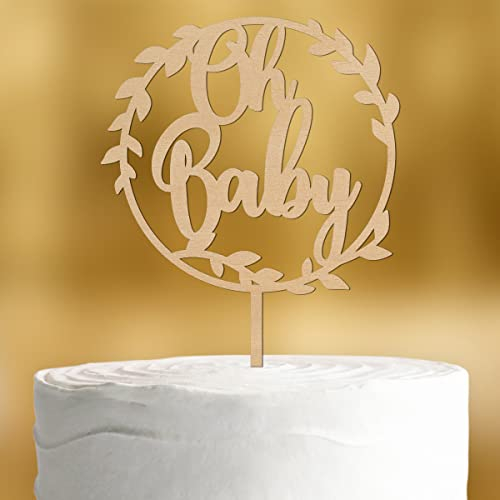 Cake Topper Oh Baby [Blätterkranz] für die Babyparty - Holz 4mm - Tortendeko Babyparty deko, Gender reveal Party deko neutral, Boy or Girl, Babyshowerparty deko