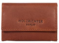 HOLZRICHTER Berlin – Kleine Damen Geldbörse aus Leder (No 4-7), Vintage, 11x10x1,5 cm, Slim Wallet mit 3 Kartenfächern und Münzfach, Kompakter Geldbeutel in Cognac