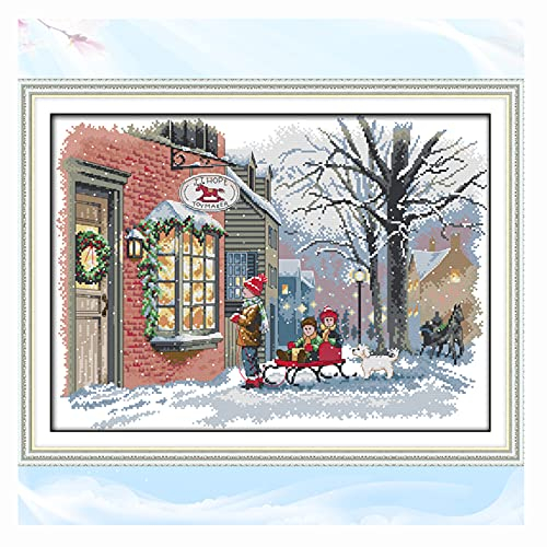 Cukol Kreuzstich Stickpackungen Vorgedruckt Set Erwachsene Weihnachten, Stickvorlagen Stickbilder Vorgedruckt Kreuzstich Stickpackung Sticken Stickbild Bild Set für Erwachsene Anfänger, Cross Stitch