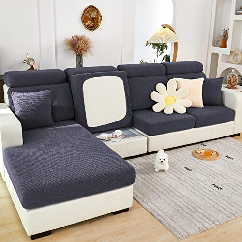 ShowyLive 2023 Neue Sofa Sitzkissenbezug Stretch Sitzkissenschutz für 3 Sitzer Sofa, Stretch Sitzkissenschutz für Sofabezug Ecksofa L Form (1 Stück, Dunkelgrau weben)