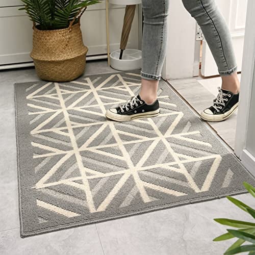 MACUNIN Door Mat Indoor Dirt Trapper Absorbent 50 x 80 cm Non Slip Grey Entrance Rug Heavy Duty Welcome Mat Low-profile Inside Floor Mat Carpet for Entryway Garages Bedrooms Laundry Rooms