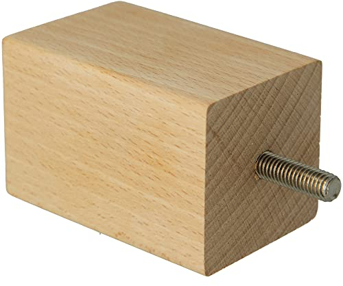 Amig - Pied Carré pour Meuble, Pied en Bois de Hêtre avec Finition Naturelle, Pieds de Remplacement pour Canapés, Lits, Tables, Fixation : Tige Métallique Métrique 8, Dimensions : 50 x 50 x 80 mm