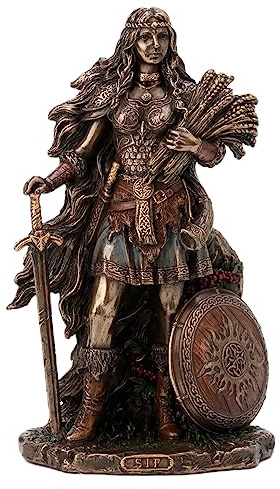 ROCKING GIFTS Klassische Dekofigur, Lady SIF Wikinger Nordische Göttin der Erde und der Familie, Frau von Thor, Kunstharz mit Bronze-Effekt, Skandinavische Mythologie Skulptur, 21 cm