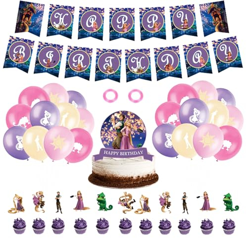 Princess Rapunzel Geburtstag Party Deko - Luftballons, Kuchentopper, Girlande, Tangled Prinzessin Dekoration