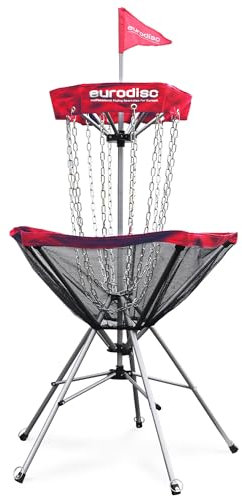 eurodisc 1Click! Profi Discgolfkorb, leicht zu tragen, mit einem Handgriff aufgebaut, Familientrendsport Discgolf (ROT)