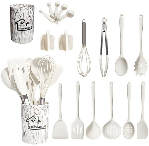 Set di utensili da cucina in silicone, 18 pezzi, utensili da cucina, set di utensili da cucina per pentole antiaderenti, lavabili in lavastoviglie, resistenti al calore, indispensabili per casa e