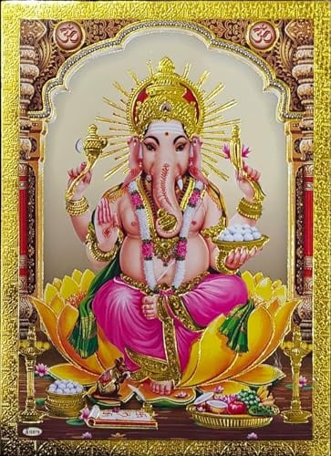 Rastogi Handicraft Best Of Indian Nachdruck Hindu-Gott-Poster/Bild mit goldener Folie, ungerahmt (Blessing-Ganesh-Ji-17,8 x 12,7 cm)