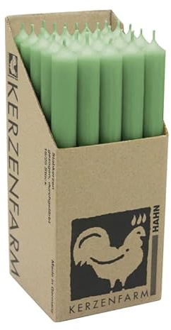 luterna Stabkerzen aus Paraffin, 250/22 mm, Jadegrün, KERZENFARM HAHN, Brenndauer ca. 12h, 25 Stück pro Verpackung