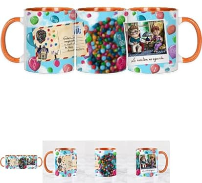 Taza de cerámica estampada con diseños Películas, literatura y películas -325 ml- Interior a color. Ideal como regalo microondas lavavajillas (UP PIXAR)