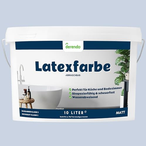 derendo Latexfarbe blau lavendel matt abwaschbar 10 Liter für Innen Küche Badezimmer streichen blaue Wandfarbe hohe Deckkraft 10l