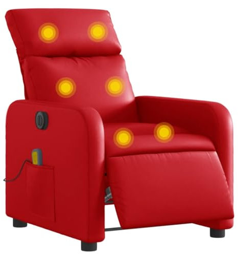 vidaXL Massagesessel, Sessel Elektrisch, Relaxsessel mit Liegefunktion Vibrationsfunktion, Fernsehsessel Liegesessel für Wohnzimmer, Rot Kunstleder