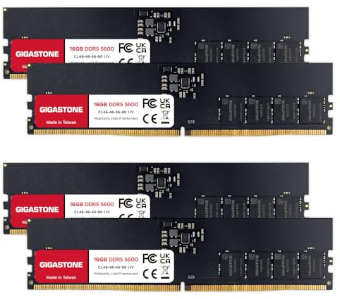 【DDR5 RAM】 GIGASTONE 64GB Kit(4x16GB) DDR5 5600MHz PC5-44800 CL 46-46-46-90 1.1V UDIMM 288Pin Nicht-ECC ungepuffert PC Desktop Hochleistung Hochleistung Arbeitsspeicher Upgrade