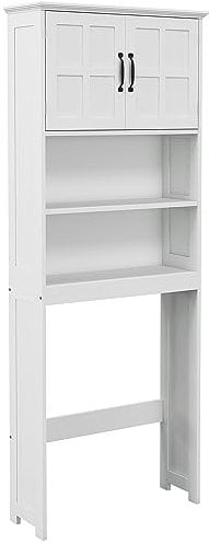kleankin Mueble sobre Inodoro Armario para Lavadora con 2 Puertas Estantes Abiertos y Estante Ajustable Mueble para Baño 66x23x178 cm Blanco
