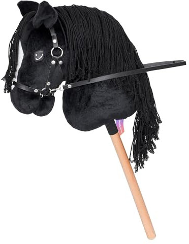 Start Hobby Horse Steckenpferd aus Plüsch mit Holzstock – Realistisches Stockpferd mit Langer Mähne zum Frisieren – Weiches Spielpferd für Kinder (Benny (Schwarz), A3)