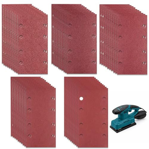 80x133mm Schleifpapier, 50 Stück Schleifblatt 40/60/80/120/240 Körnung, Körnung Schleifblätter mit Klettverschluss für Schwingschleifer, 8 Löcher Schleifpad für Holz, Metall, Farbe