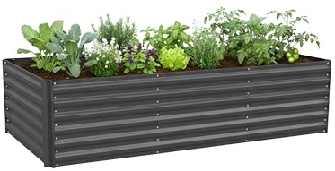 Relaxdays Hochbeet, verzinktes Metall, für Blumen, Pflanzen, Gemüse, HBT: 57x240x90 cm, Pflanzenbeet, RAL7016, anthrazit