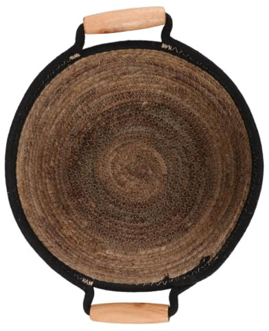 Toddmomy Cesta de Almacenamiento Redonda y Tejido Fino de Paja Natural con Asas , Diseño Portátil Cesta Decorativa Marrón para Organizar Cosméticos y Baño