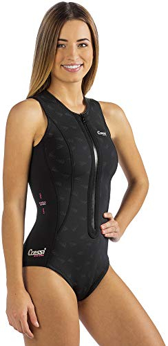 CRESSI Termico Lady Swimsuit 2 mm - Damen Schwimmanzug Ärmellos, aus Stark Dehnbarem 2mm Ultraspan Double Lined Neoprene, Schwarz/Logo RosaL/4