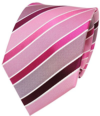 TigerTie Designer Seidenkrawatte in violett rosa magenta pink weiß gestreift