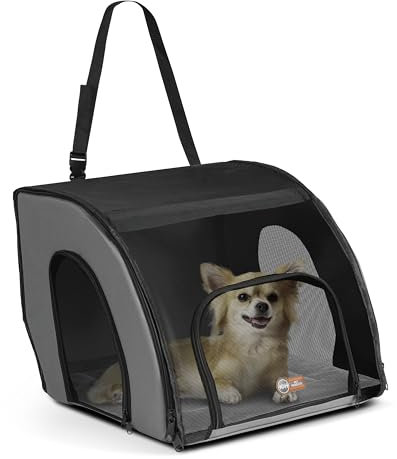 K&H PET Products Reise-Sicherheitstasche für Haustiere, Hundebox für Autoreisen, weiche Seitentasche für Katzen und kleine Hunde, tragbare Autositz-Zwinger, grau/schwarz, klein, 43,2 x 40,6 x 38,1 cm