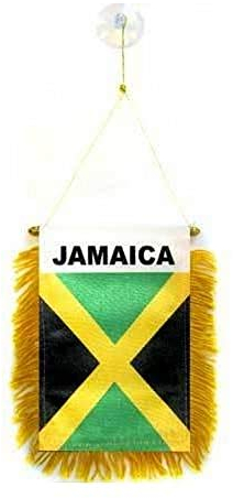AZ FLAG - Fanion Jamaïque Pour Décoration Voiture Avec Ventouse et Franges Dorées - Mini Drapeau Jamaïcain - 13x10 cm
