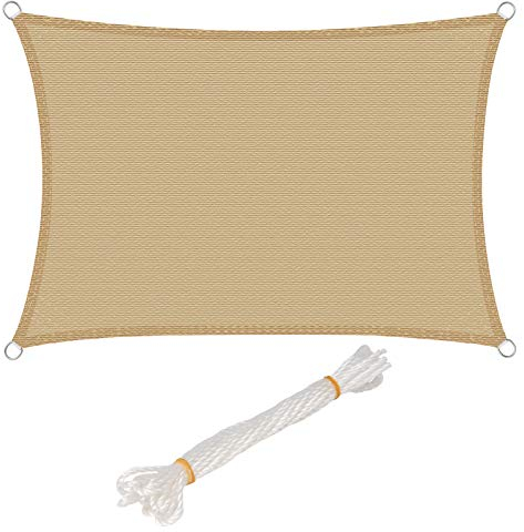 WOLTU Toldo Vela de Sombra Rectangular 3x4 m HDPE Transpirable Prevención Rayos UV Solar protección 85% Resistente y para Jardín, Patio, Exteriores Arena, Arena