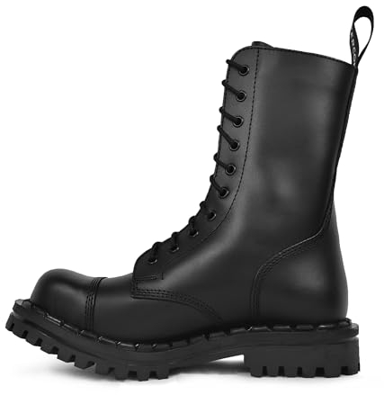 Altercore Anfibi Stivali Militari Nero Pelle Unisex Donna Uomo 10 Buchi Army Punk Punta di Ferro Ranger
