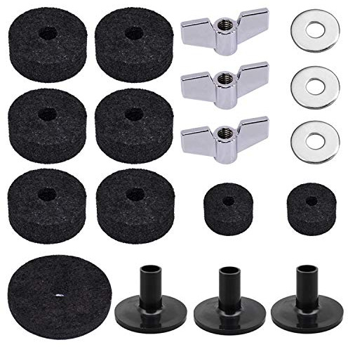 Cettkowns 18-Pack Cymbal Replacement Accessory Kit - Cymbal felts, Hi-Hat clutch felts, Sleeves, Hi-Hat cup with base, Wing nuts, and Washer - Black